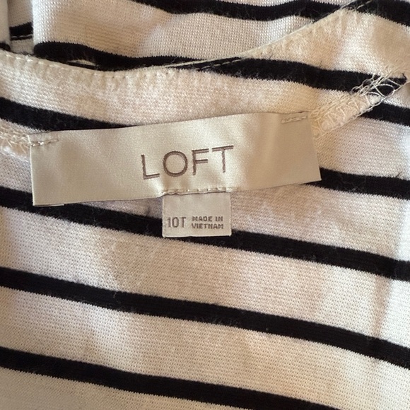 LOFT Black and White Striped Midi Dress with Belt - Picture 2 of 5